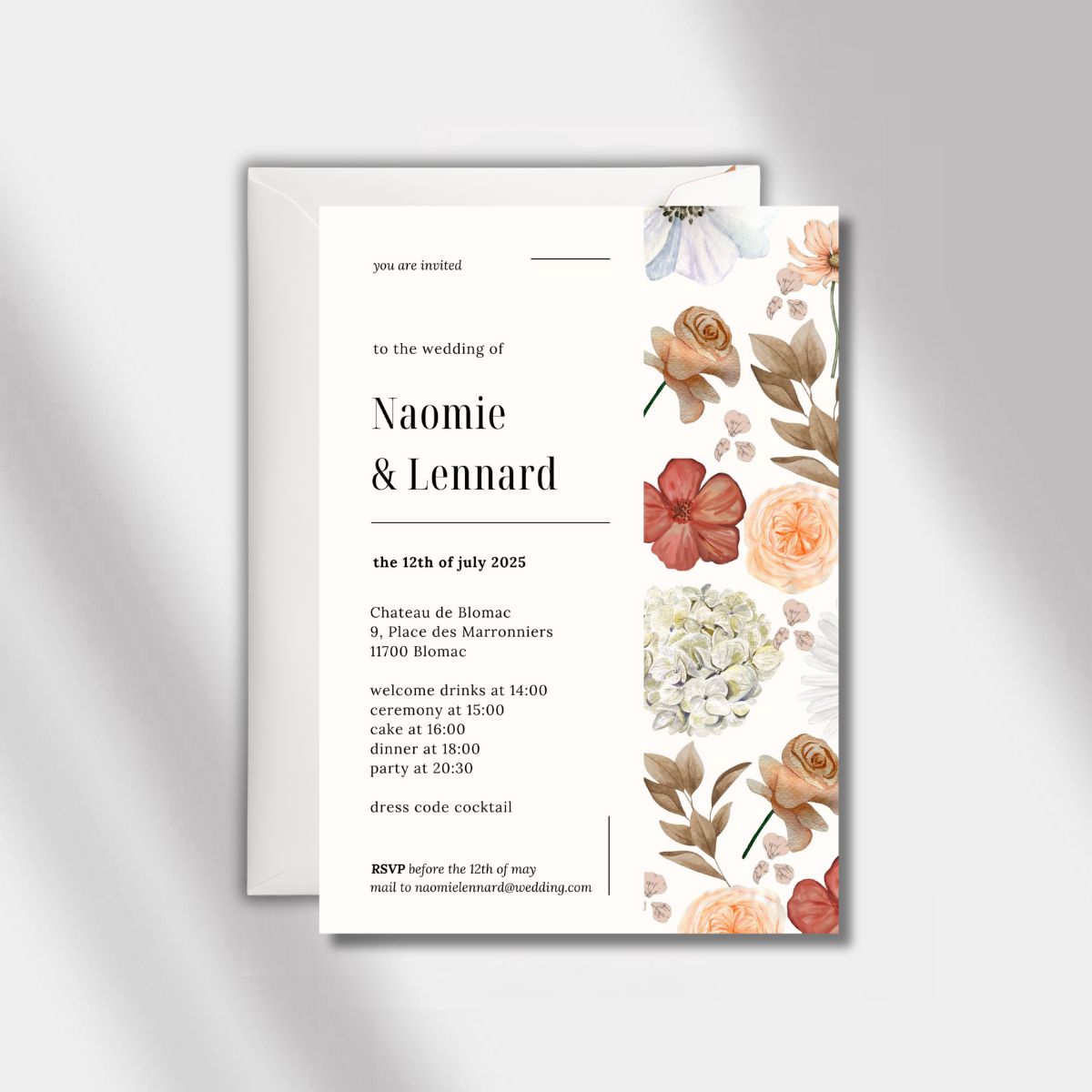 wedding invitation rose elegance