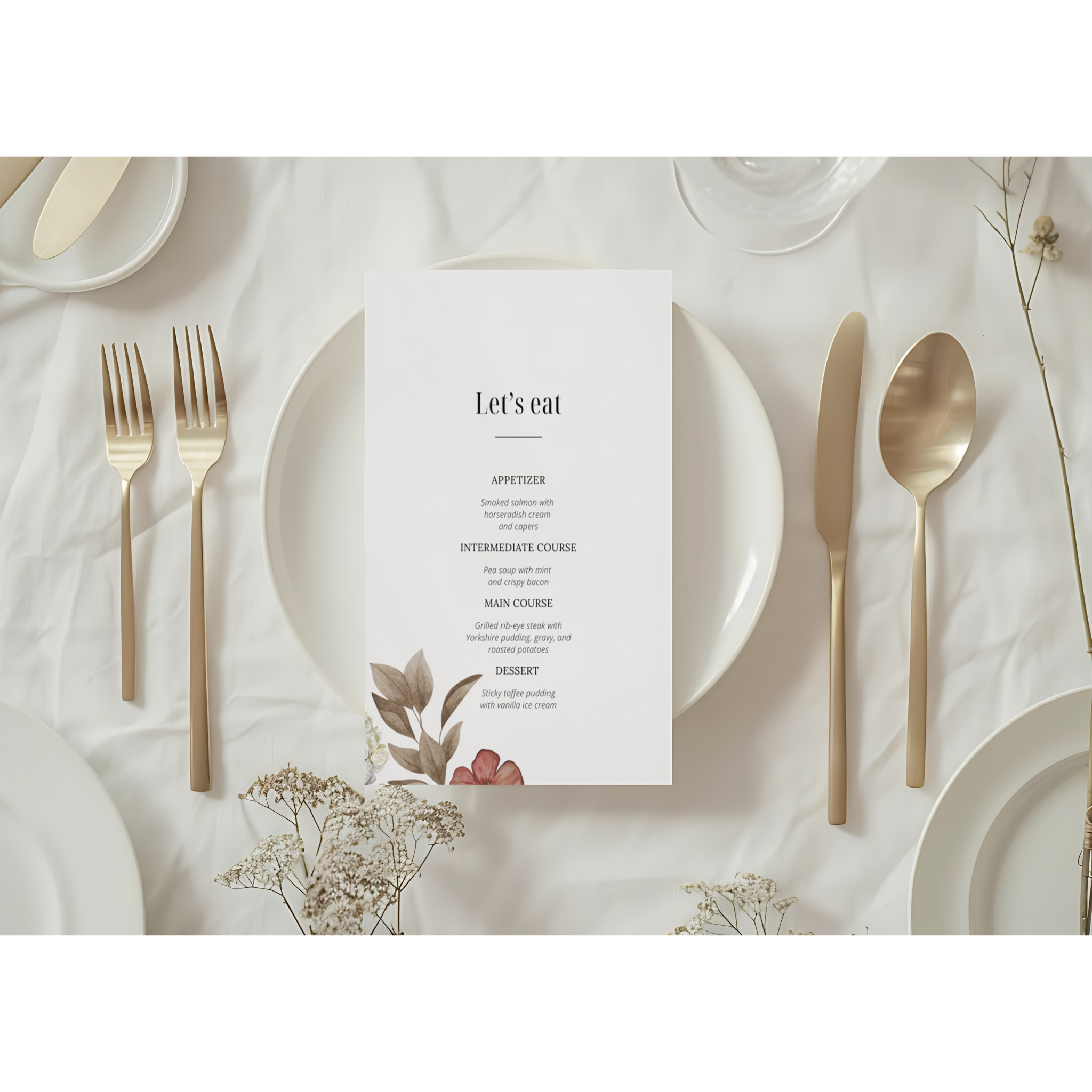 menu card 2 rose elegance design