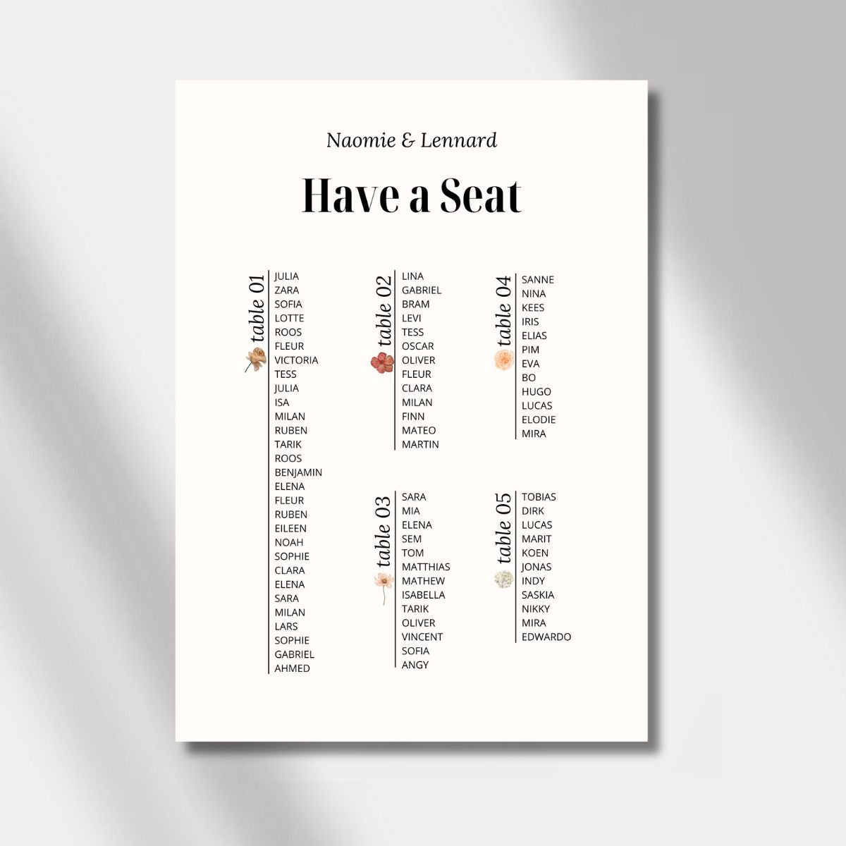 seating chart rose elegance