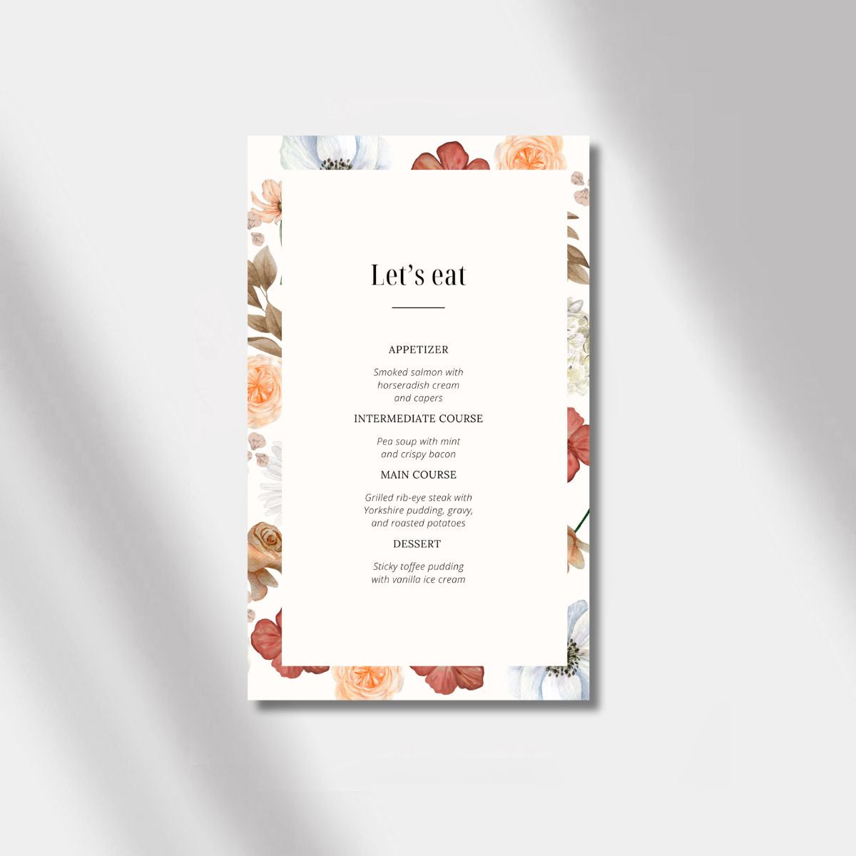 Rose Elegance wedding menu