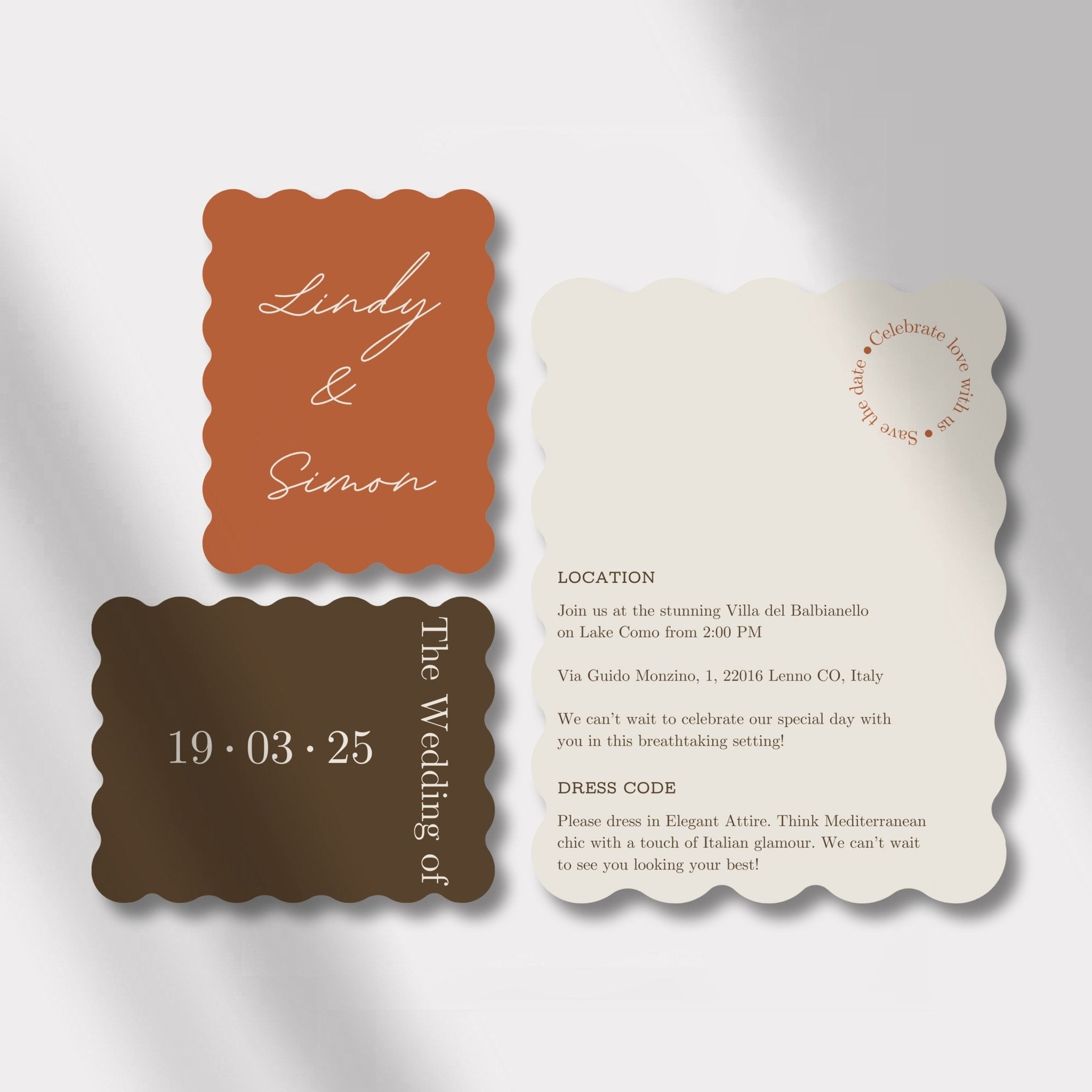 wedding invitation terracotta scalloped elegance cards