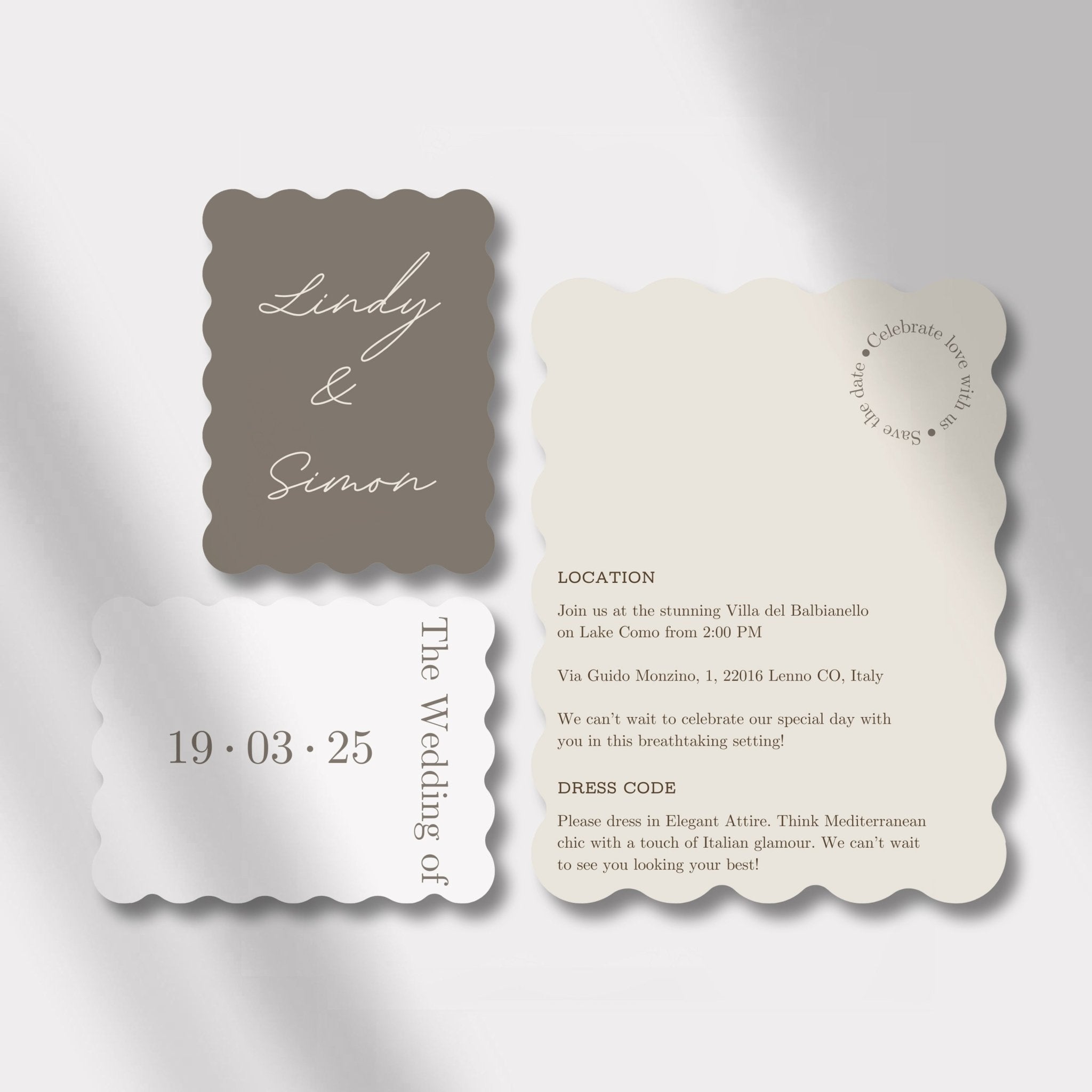 wedding invitation anthracite scalloped elegance cards