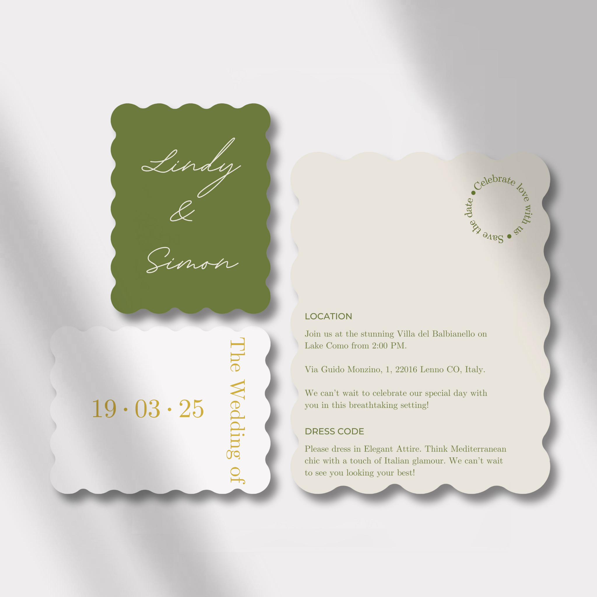 Scalloped Elegance Olive Green - Invitation