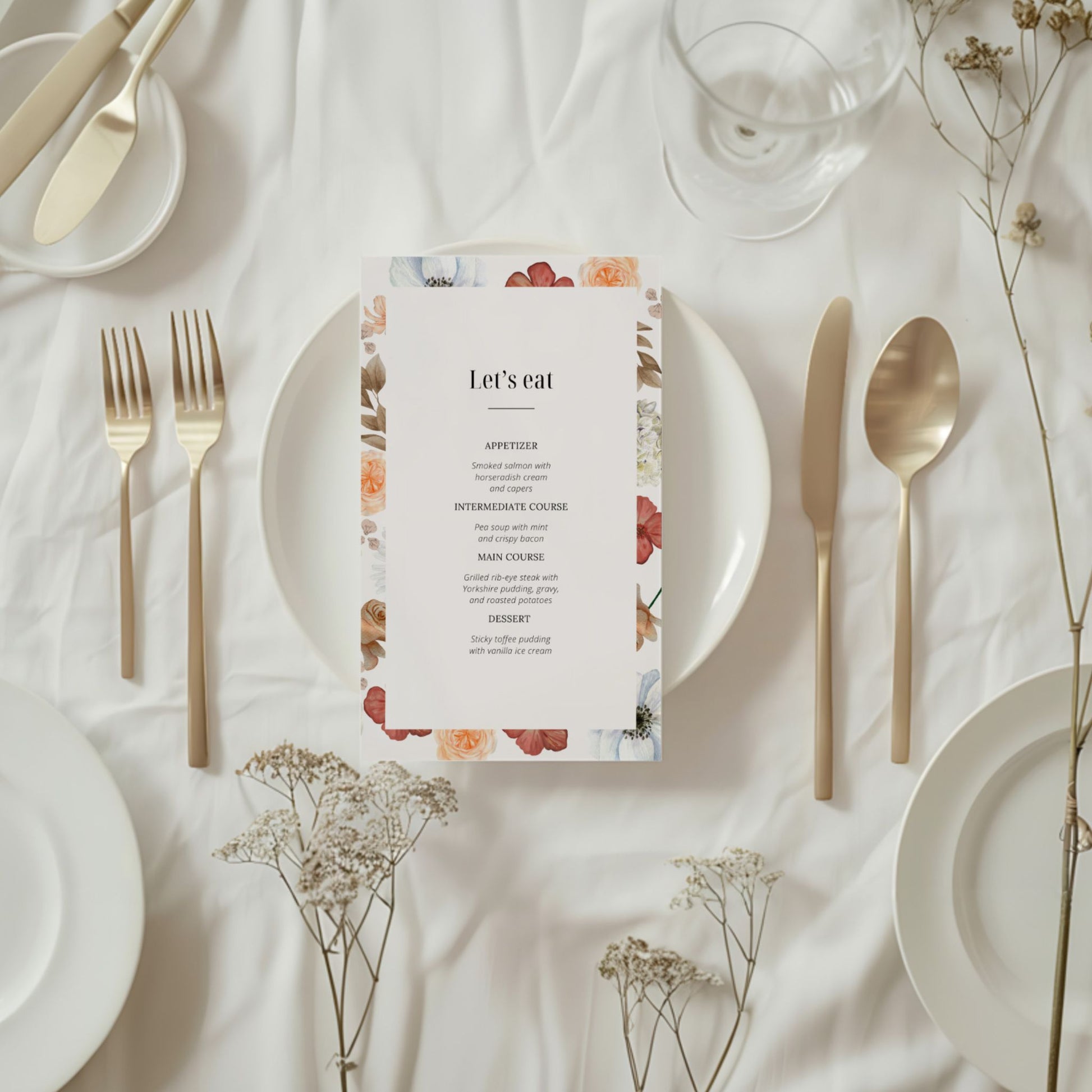 menu card 2 rose elegance design