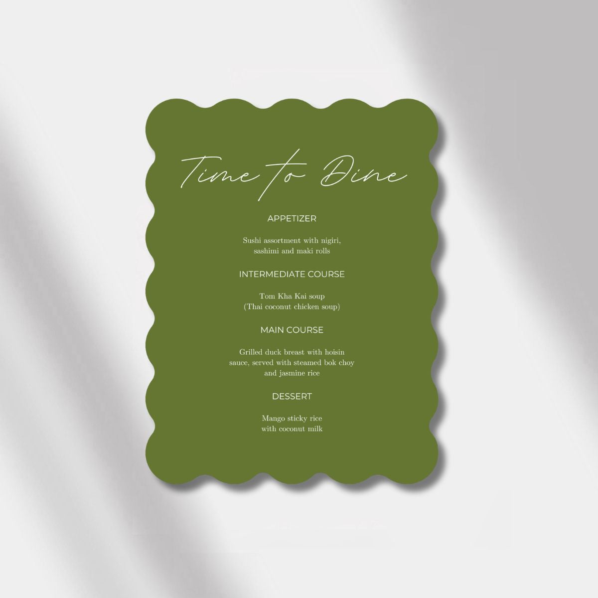 menu olive green scalloped elegance