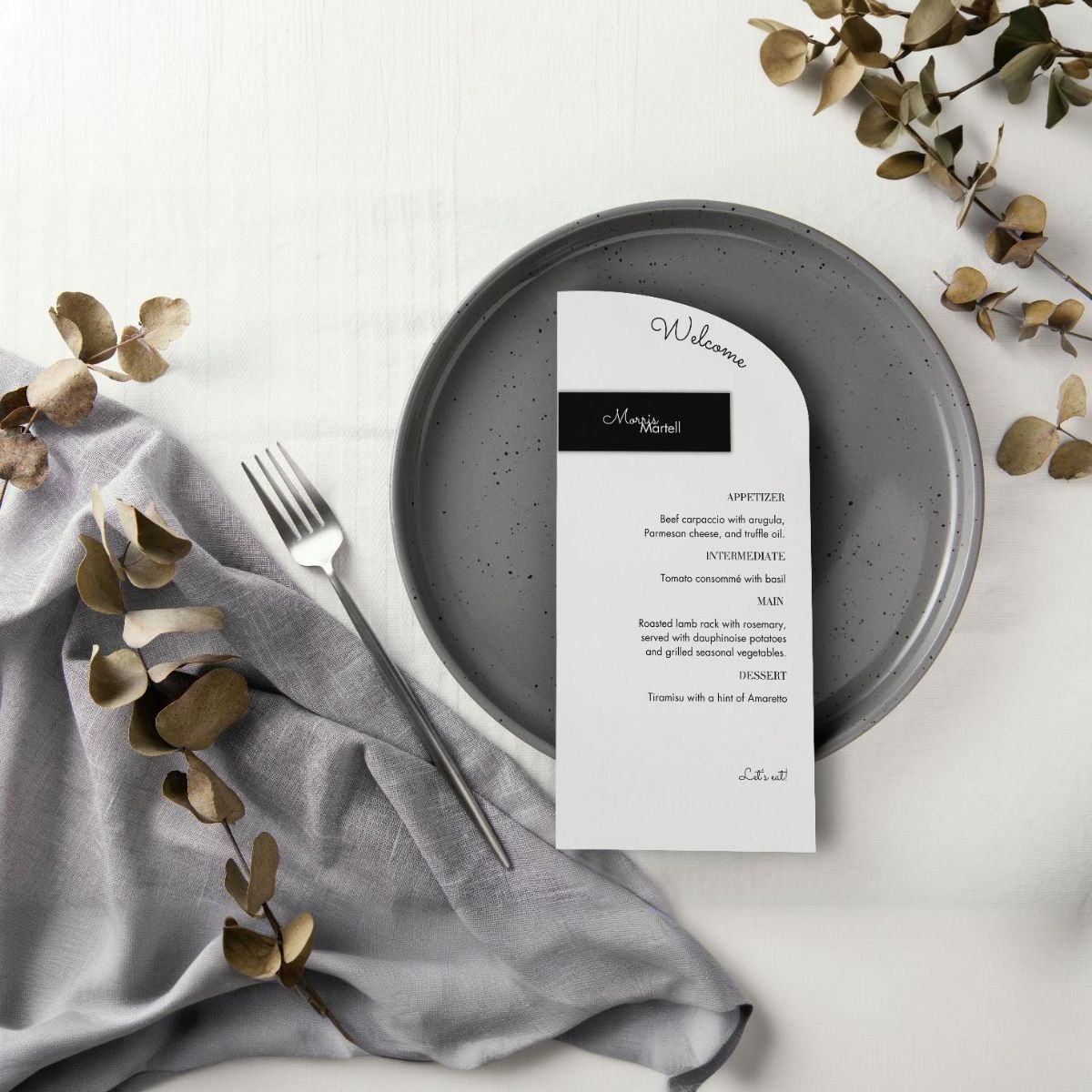 place card and menu luminous noir black/white