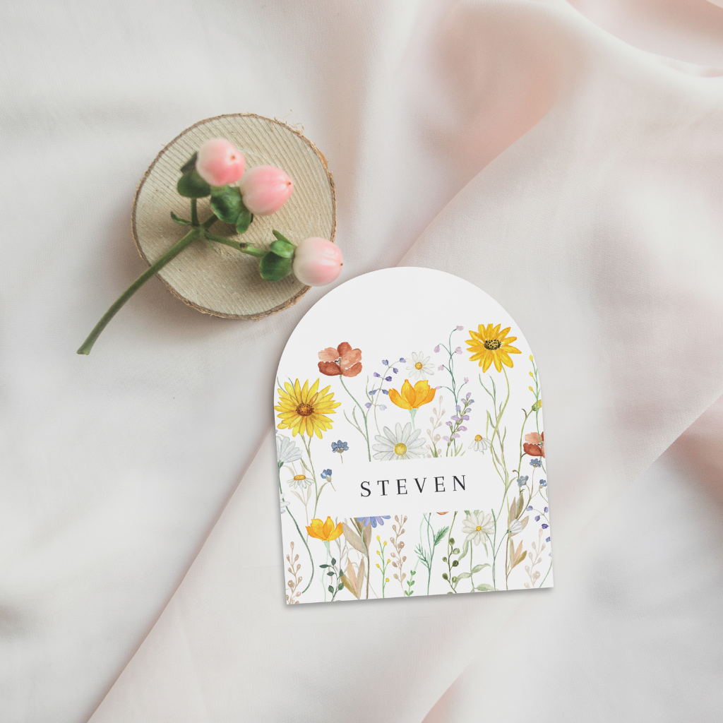 place card round sunflower harmony design