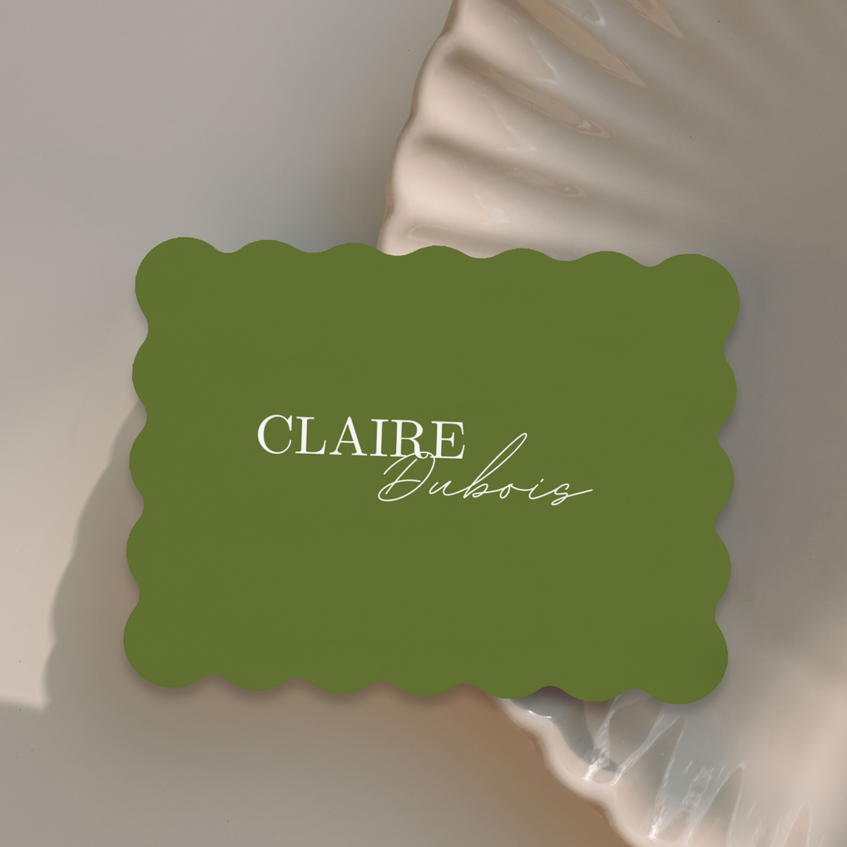 place cards scalloped elegance olive green design