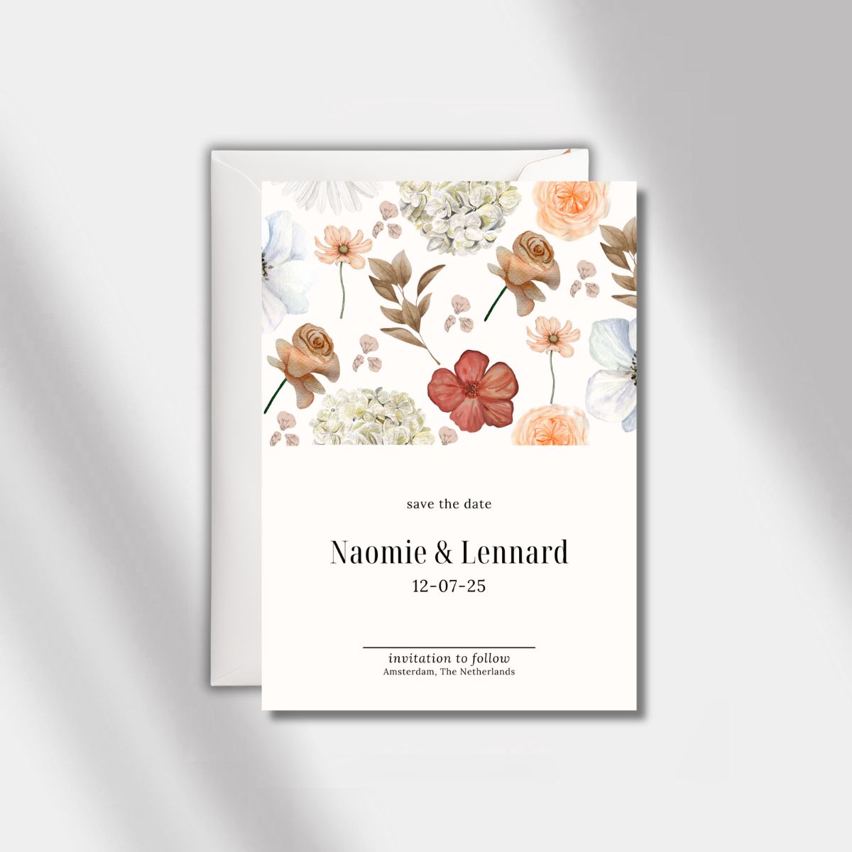 save the date card 2 rose elegance