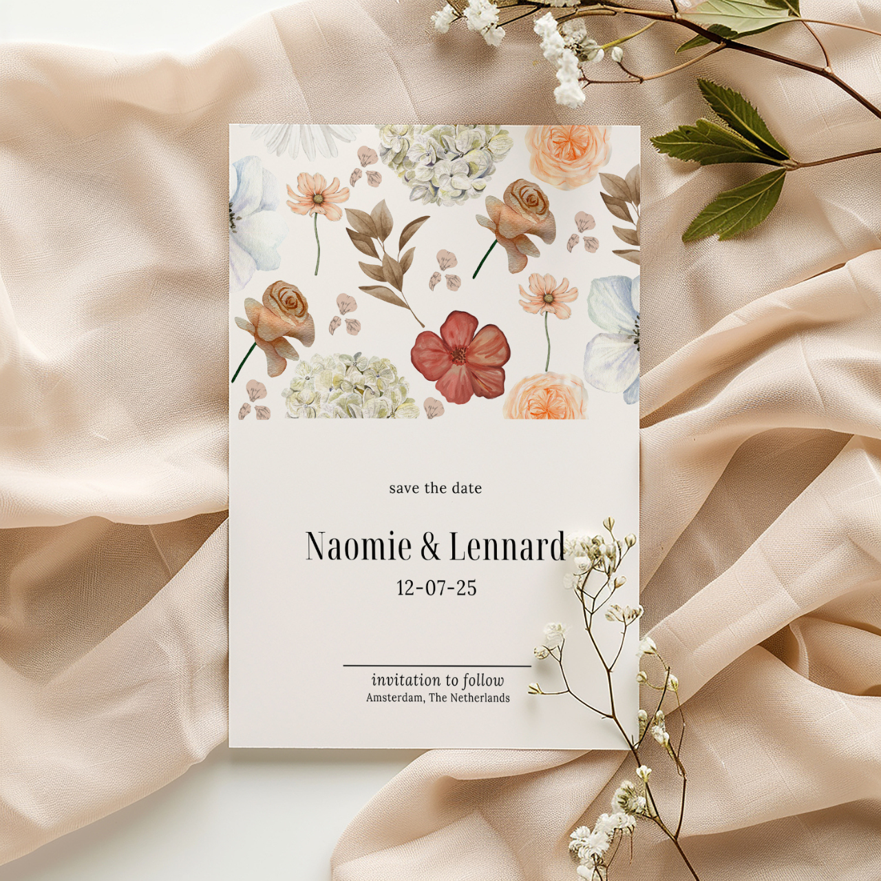 save the date card 2 rose elegance design