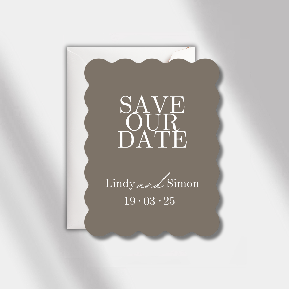 save the date card anthracite scalloped elegance 