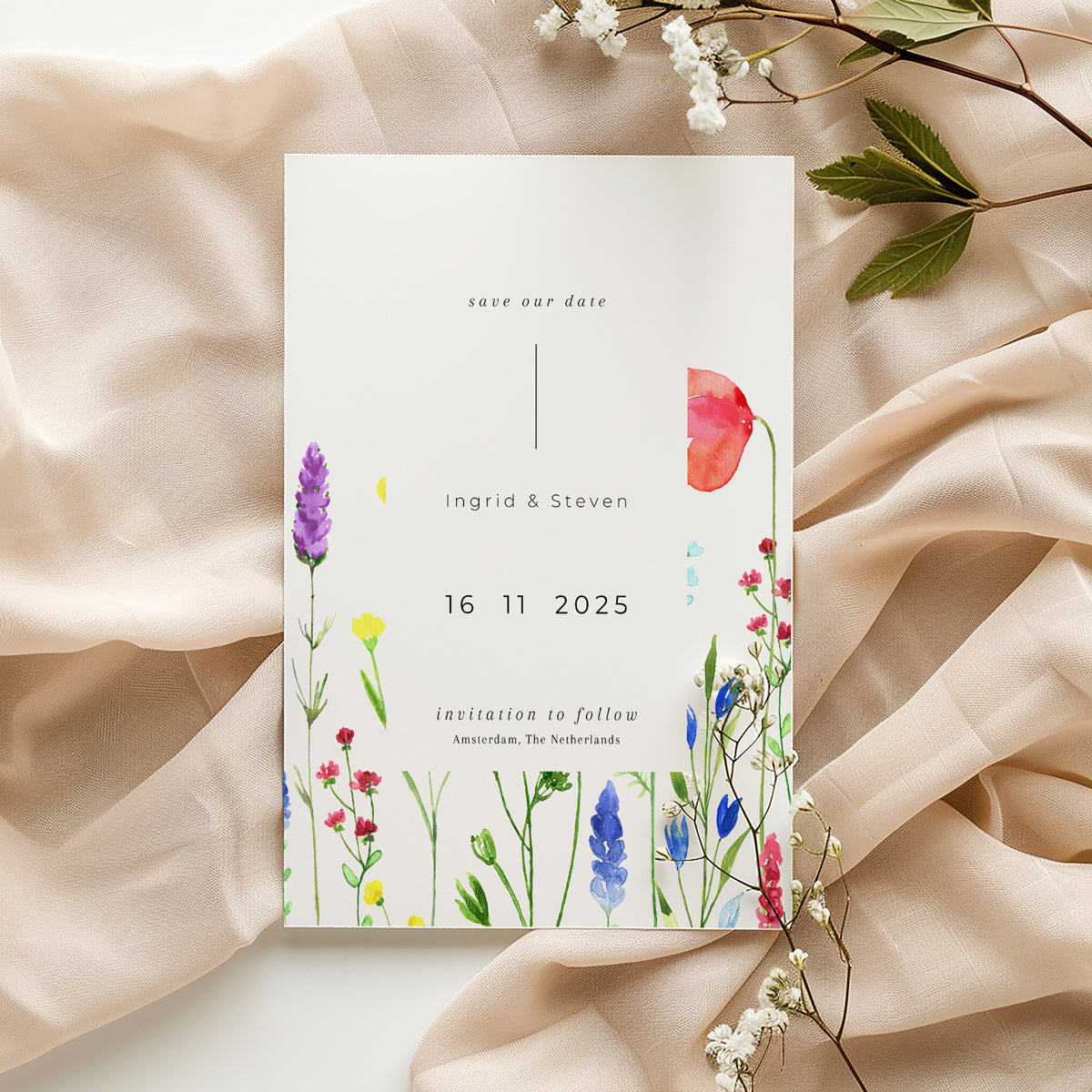 save the date card poppy bliss design