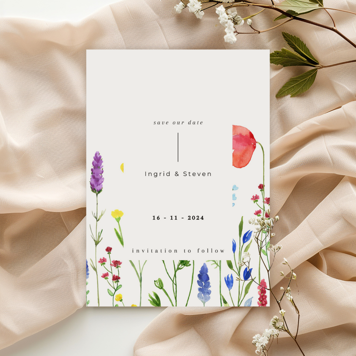 save the date card poppy bliss design