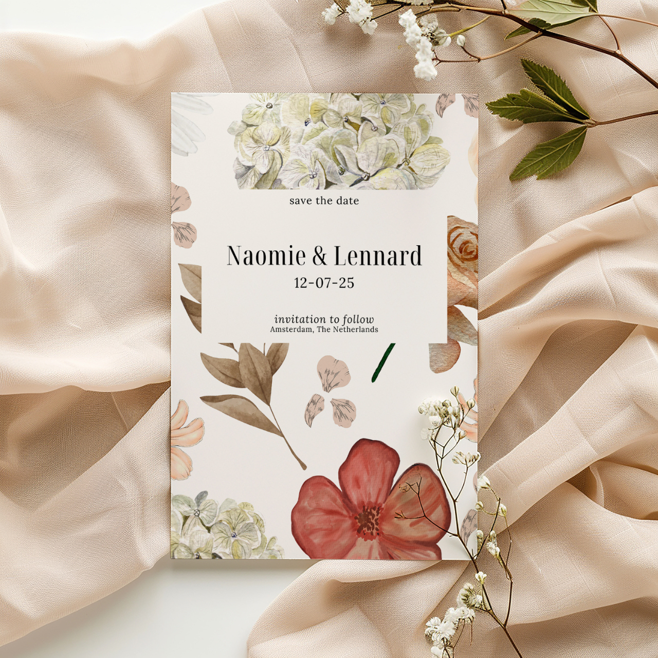save the date card rose elegance design