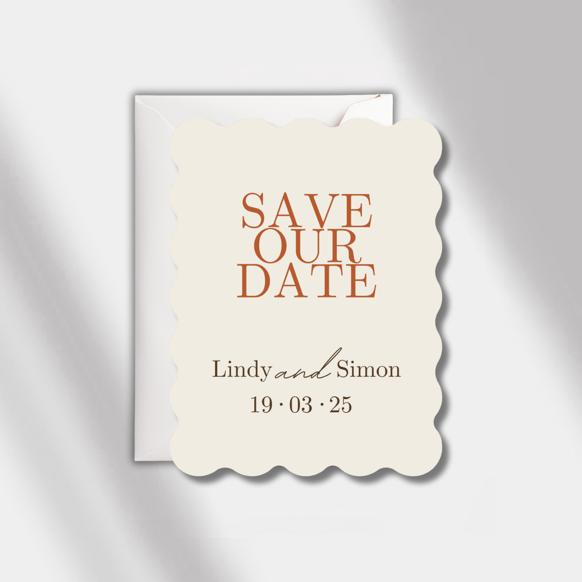 save the date card scalloped elegance terracotta/beige