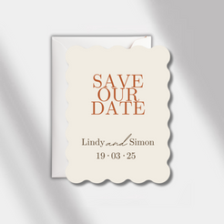 save the date card scalloped elegance terracotta/beige