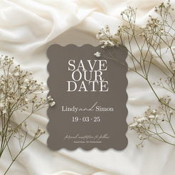wedding save the date white anthracite scalloped elegance design