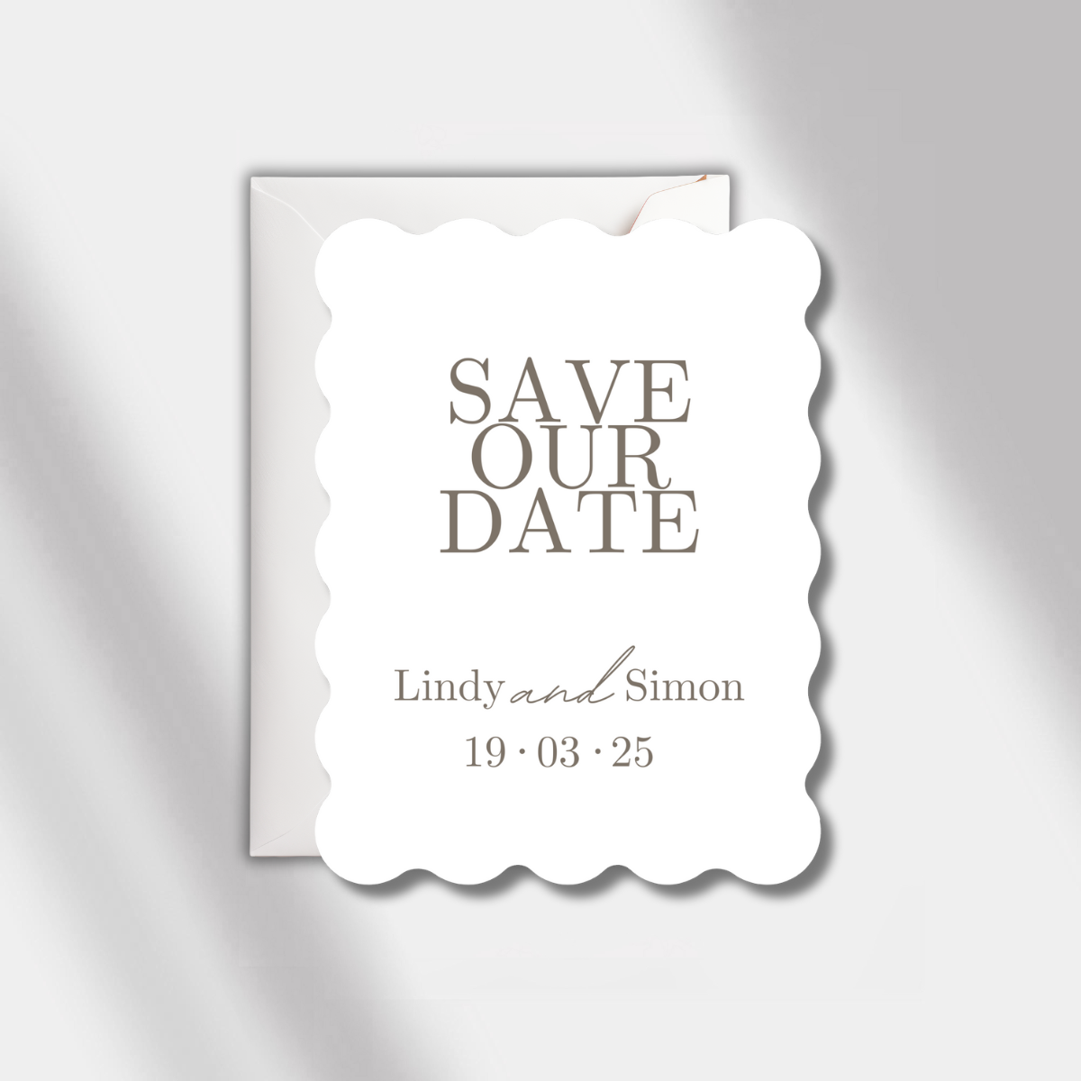 save the date card white/anthracite scalloped elegance 
