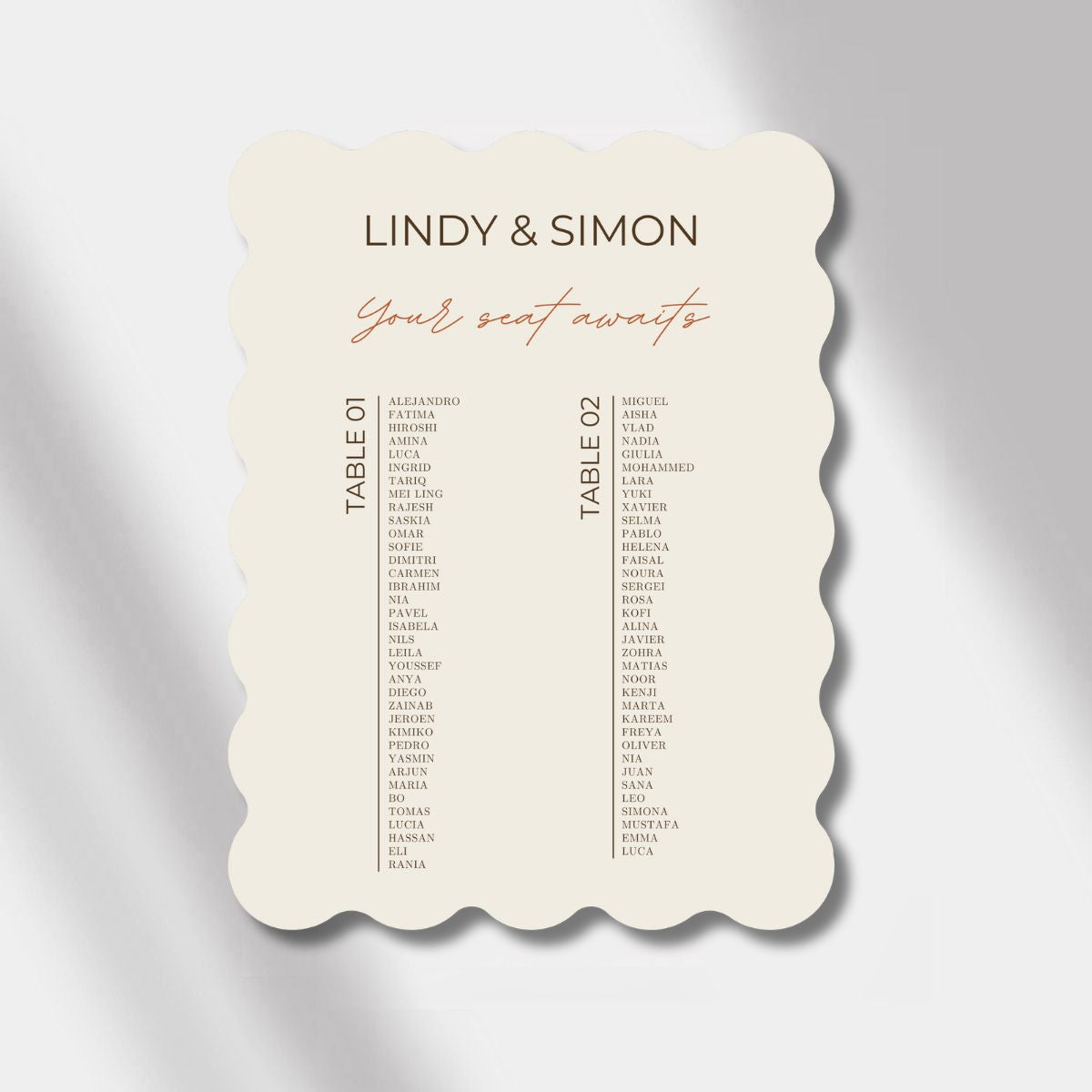 seating chart beige/terracotta scalloped elegance