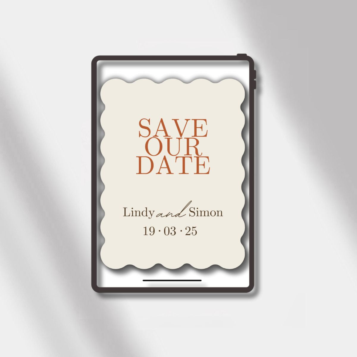 esave the date beige/terracotta scalloped elegance