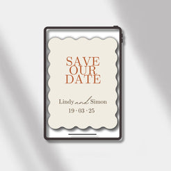 esave the date beige/terracotta scalloped elegance