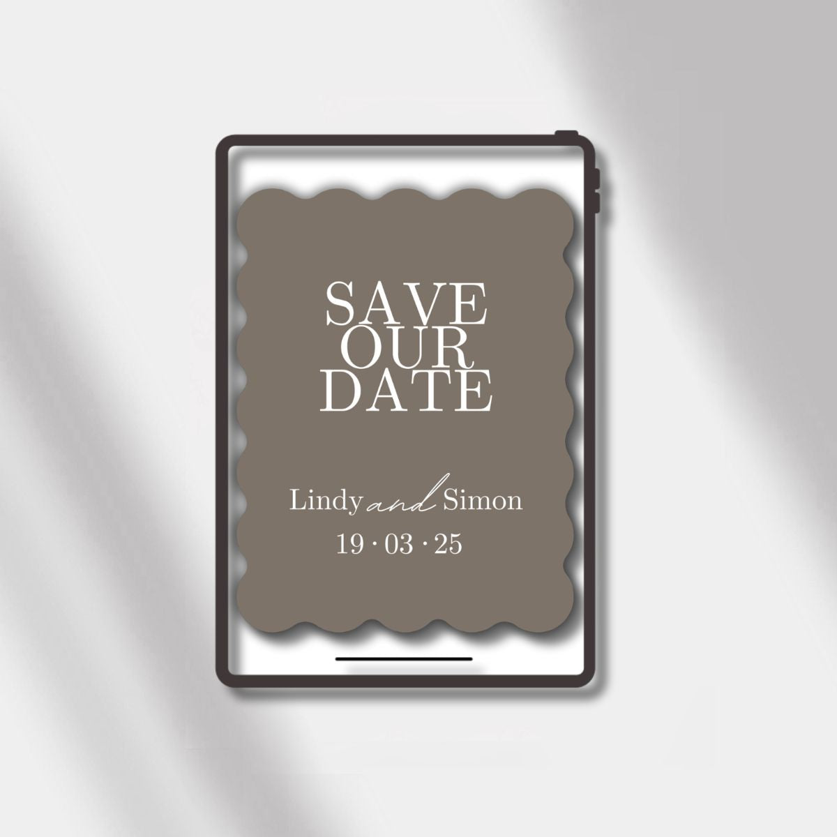 esave the date card anthracite scalloped elegance