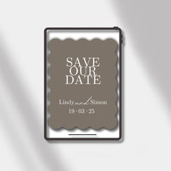 esave the date card anthracite scalloped elegance