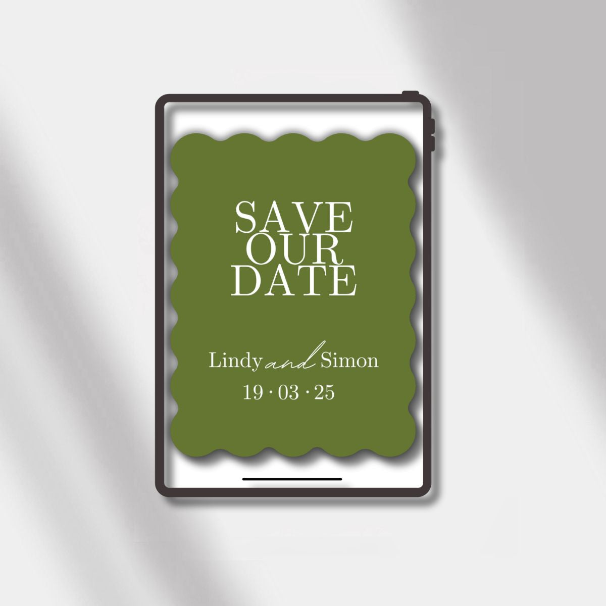 esave the date olive green scalloped elegance