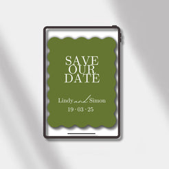 esave the date olive green scalloped elegance