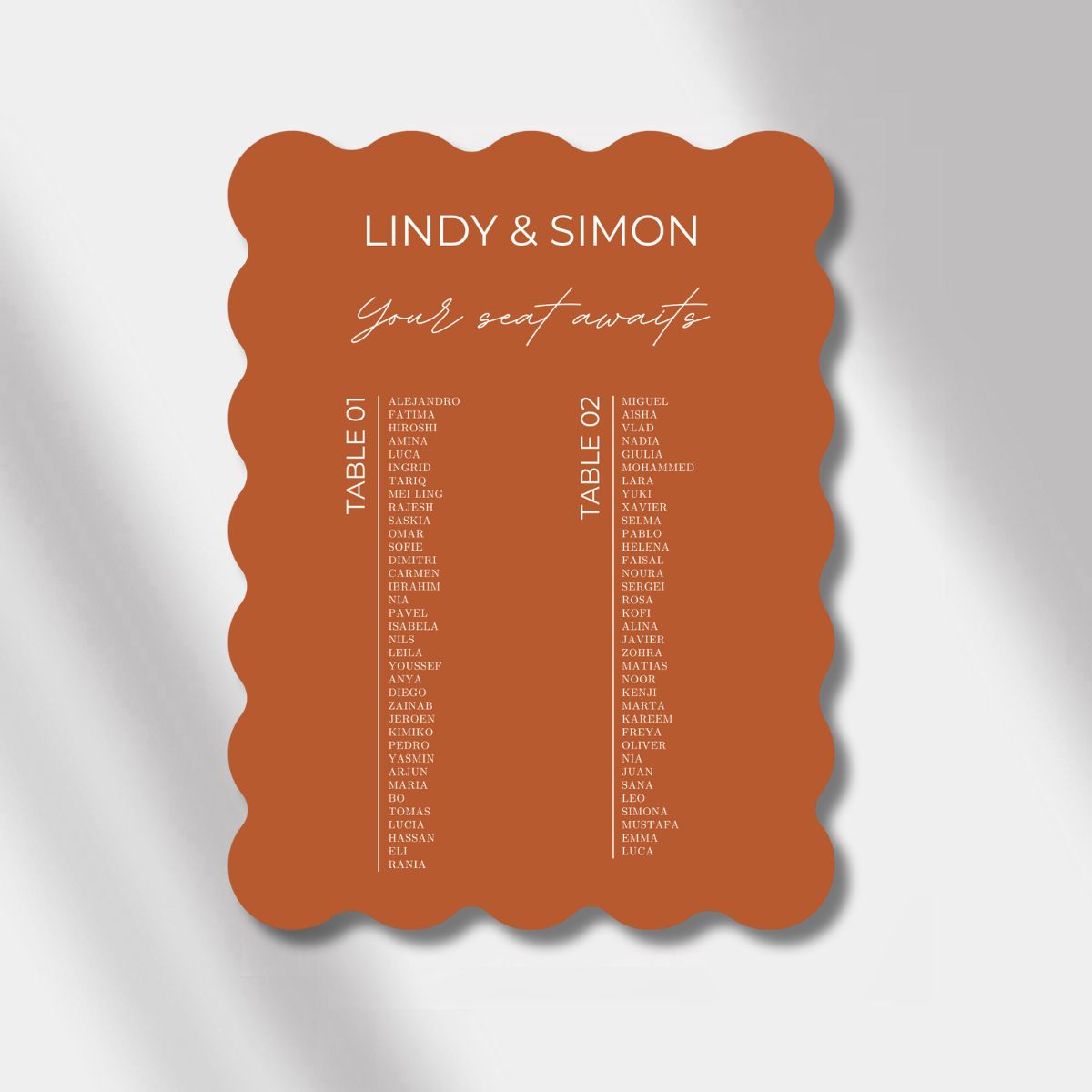 seating chart terracotta scalloped elegance