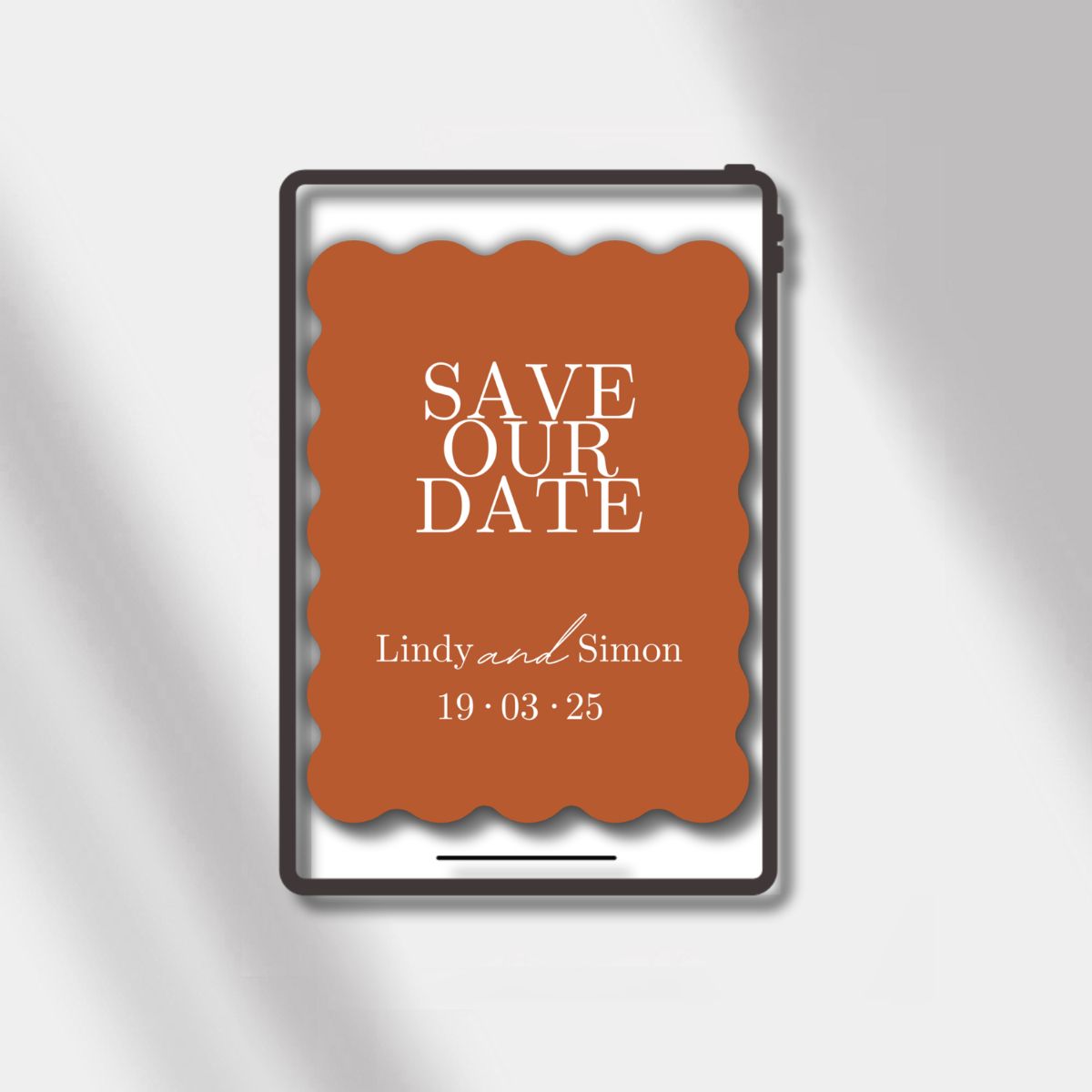 esave the date terracotta scalloped elegance