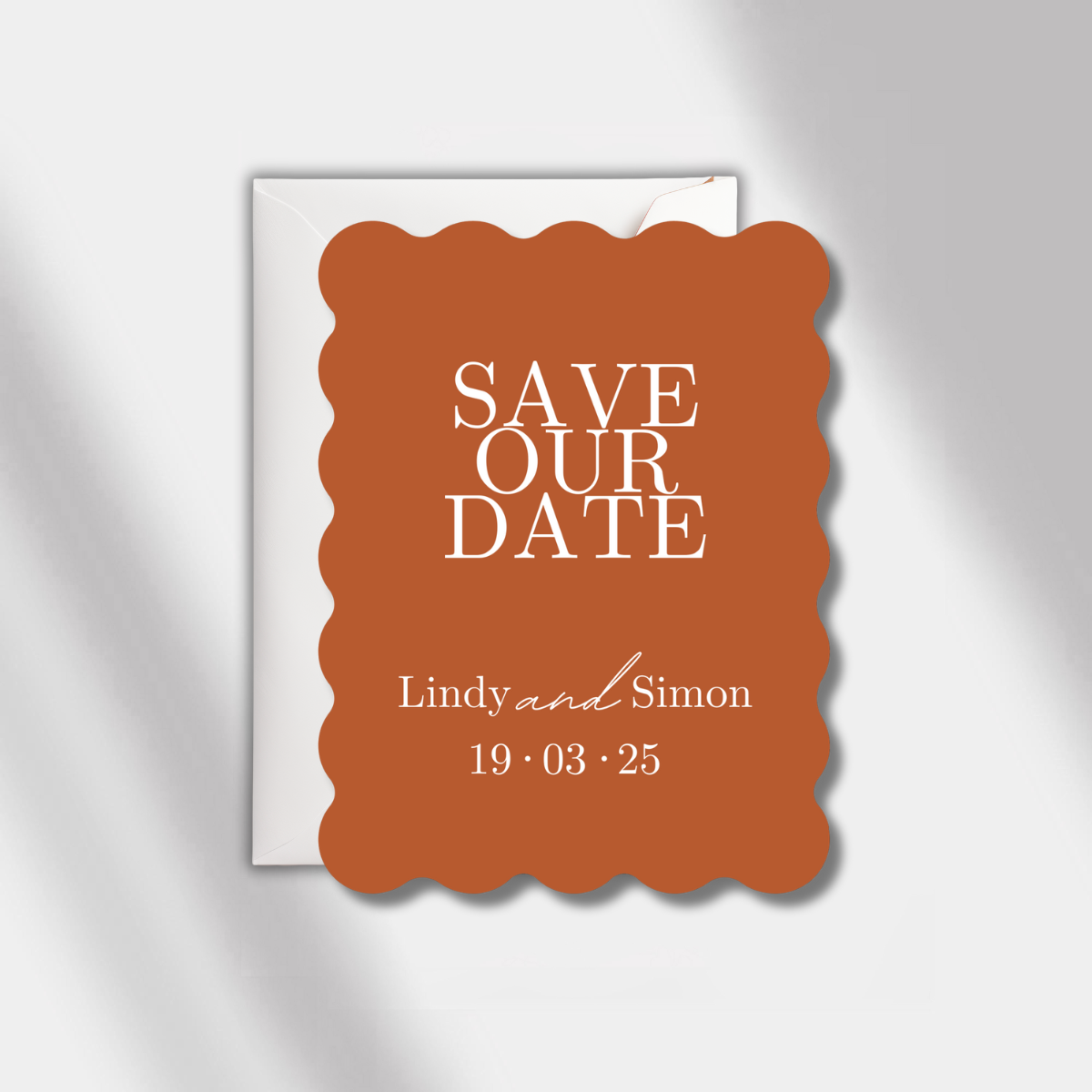 save the date card scalloped elegance terracotta