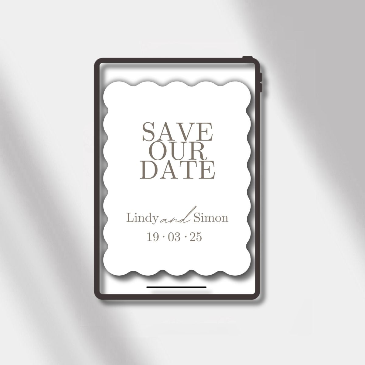 esave the date card white/anthracite scalloped elegance