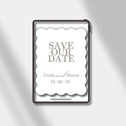 esave the date card white/anthracite scalloped elegance