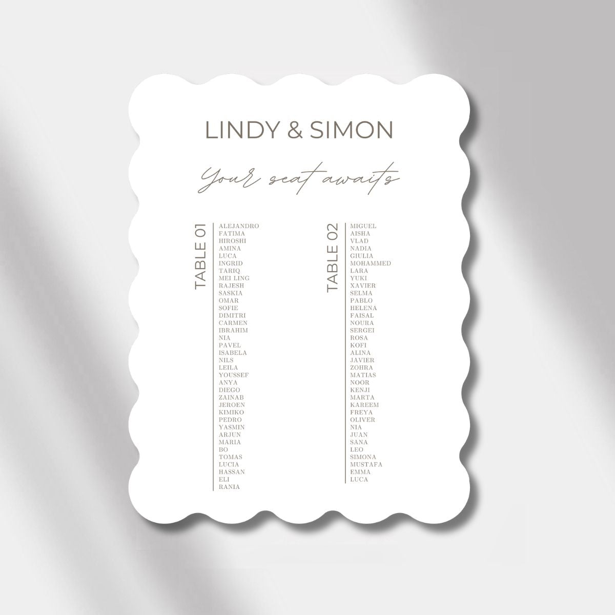 seating chart white/anthracite scalloped elegance