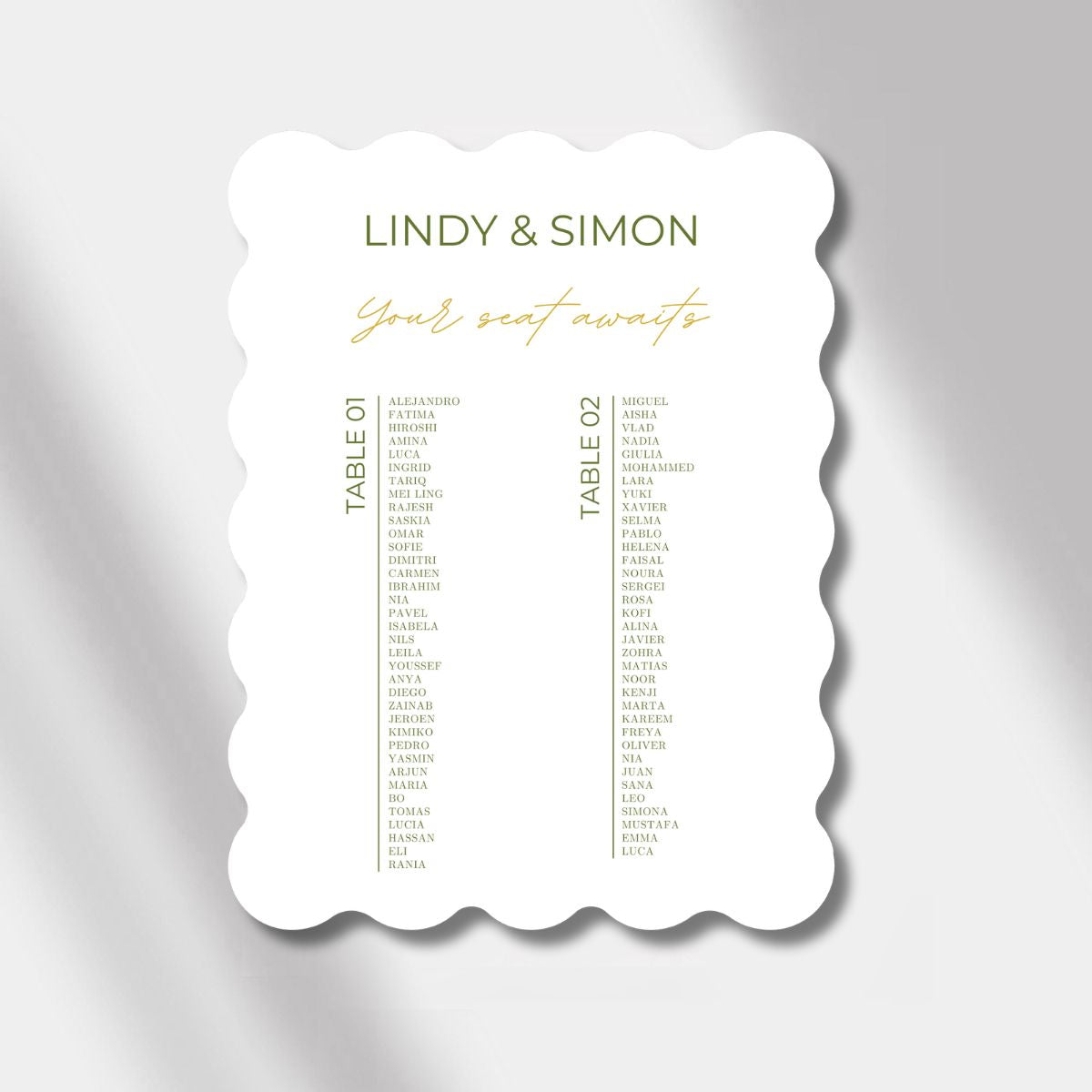 Scalloped Elegance Olive Green - Seating Chart