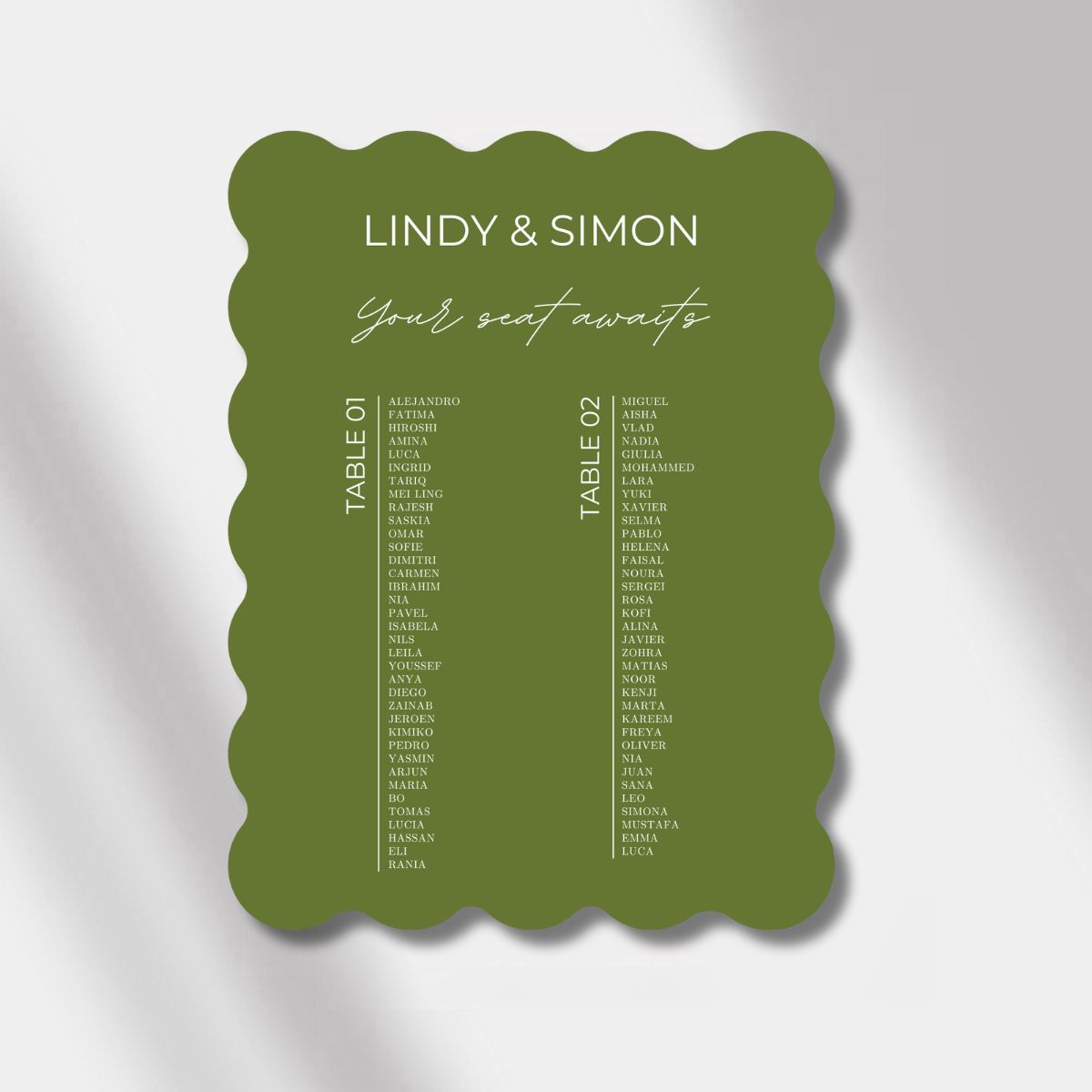 seating chart scalloped elegance olive green