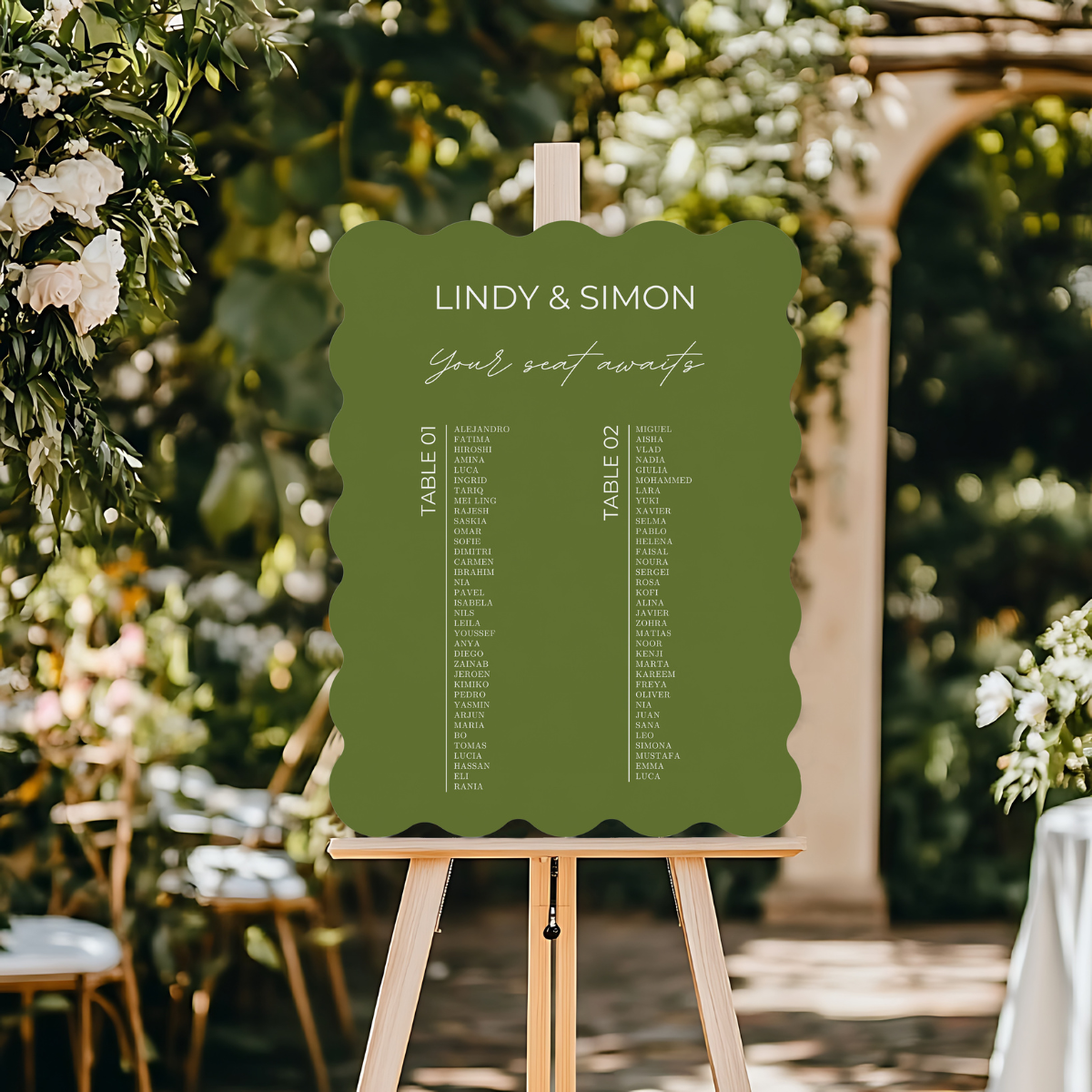 seating chart scalloped elegance olive green design