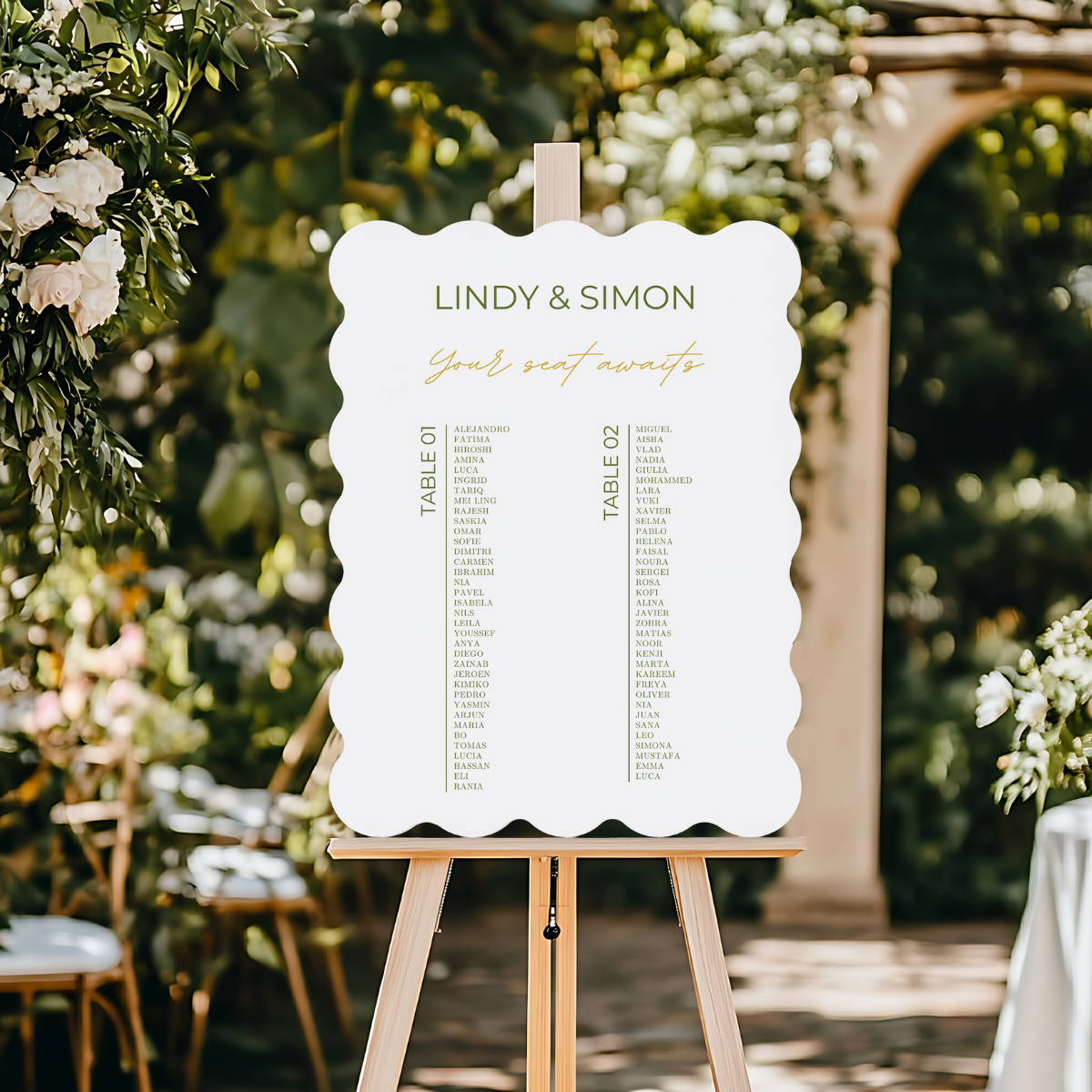seating chart scalloped elegance white/gold design