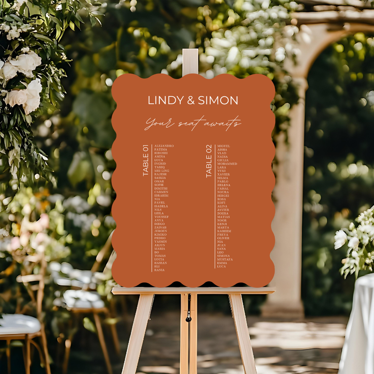 seating chart terracotta scalloped elegance design