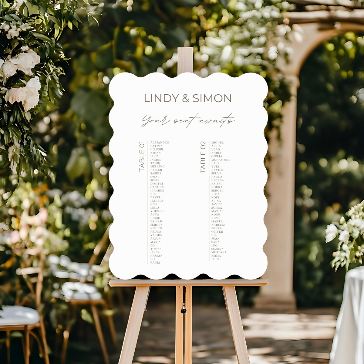 seating chart white/anthracite scalloped elegance design