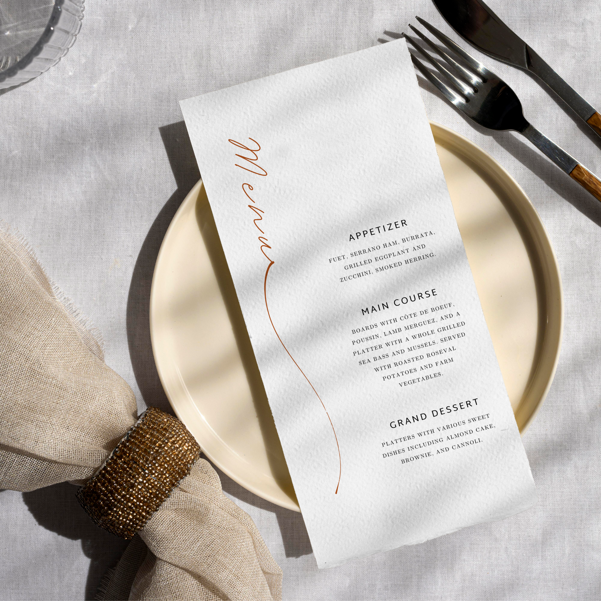 wedding menu timeless minimal design