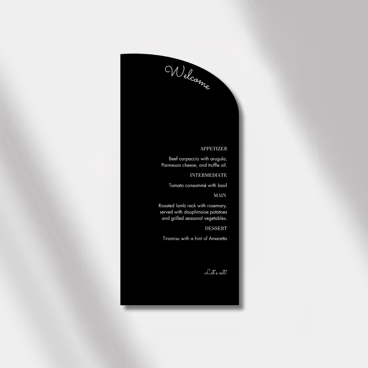wedding menu luminous noir black