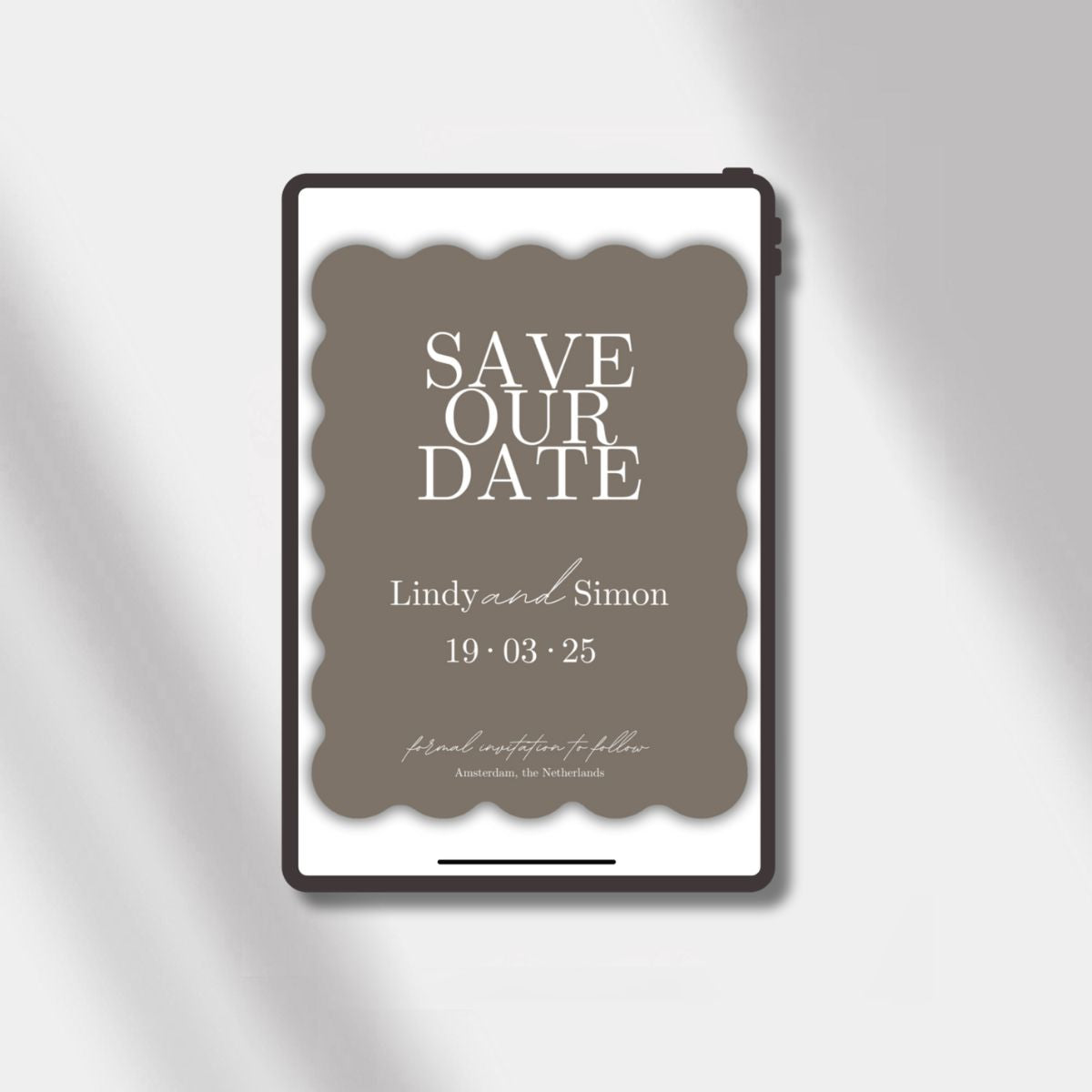wedding esave the date anthracite scalloped elegance