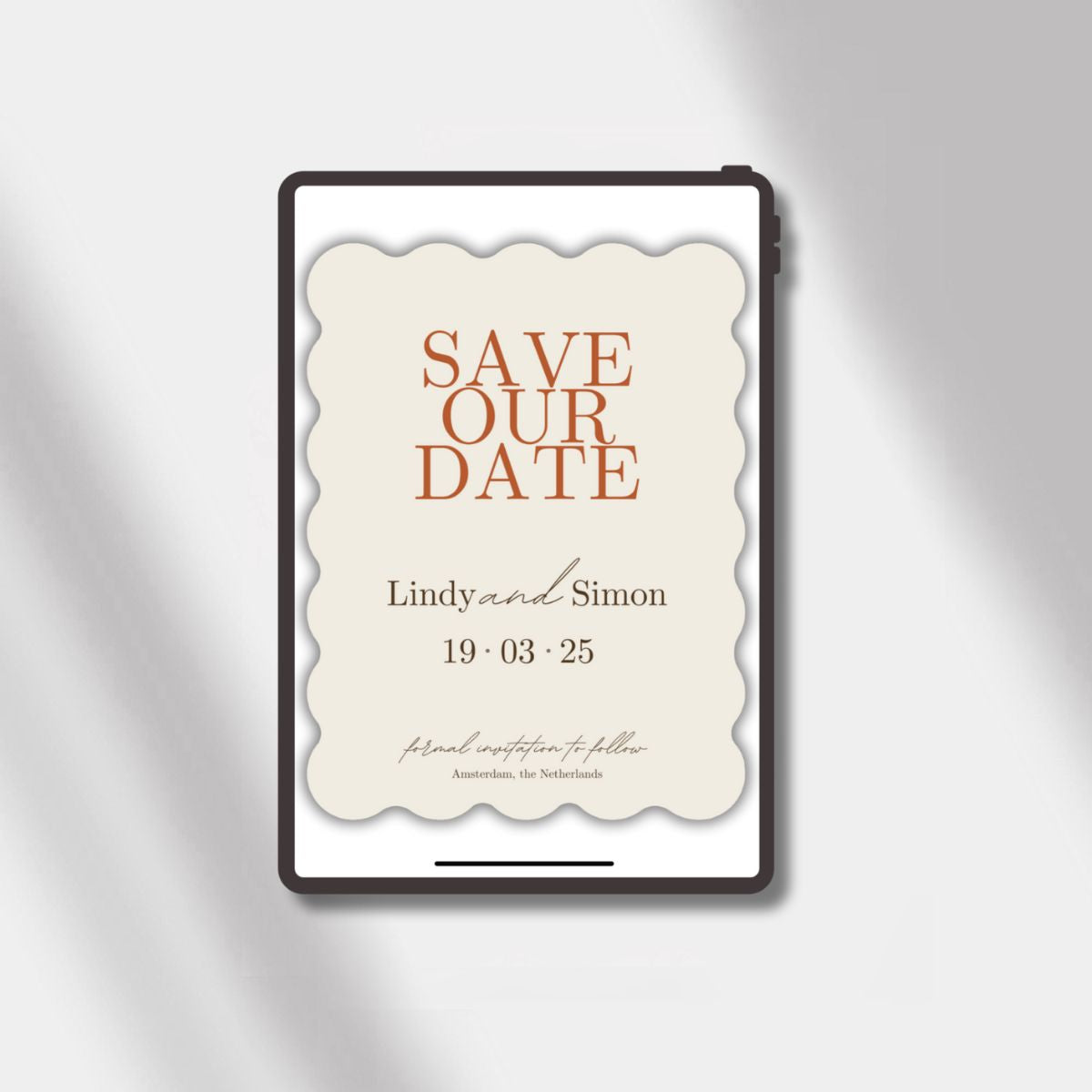 wedding esave the date beige scalloped elegance