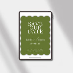 wedding esave the date olive green scalloped elegance