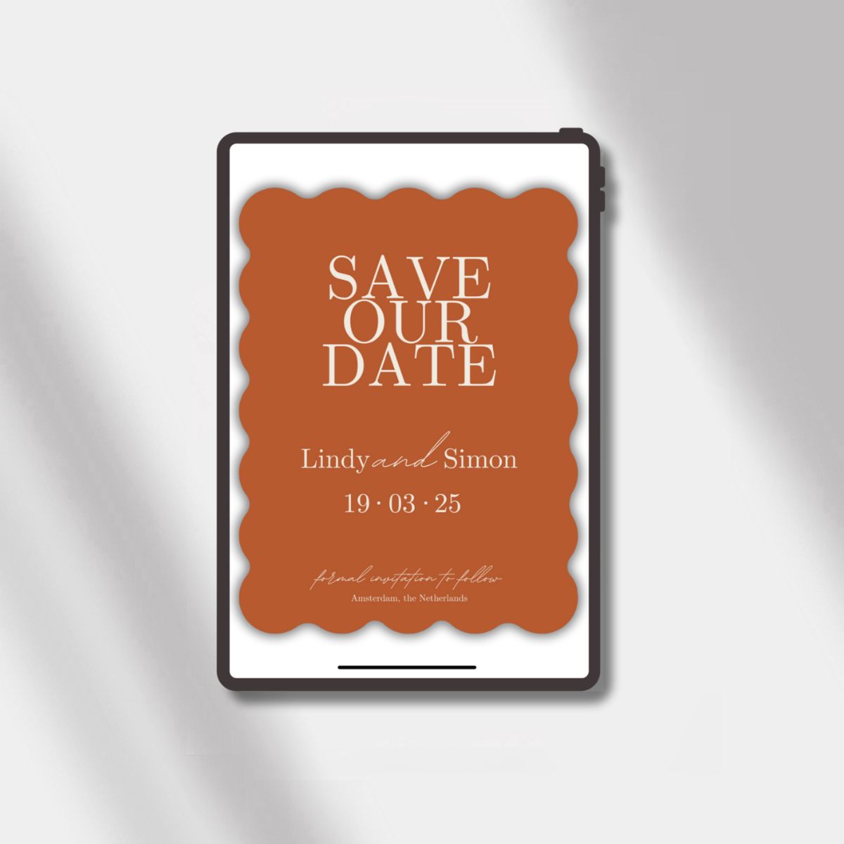 wedding esave the date terracotta scalloped elegance