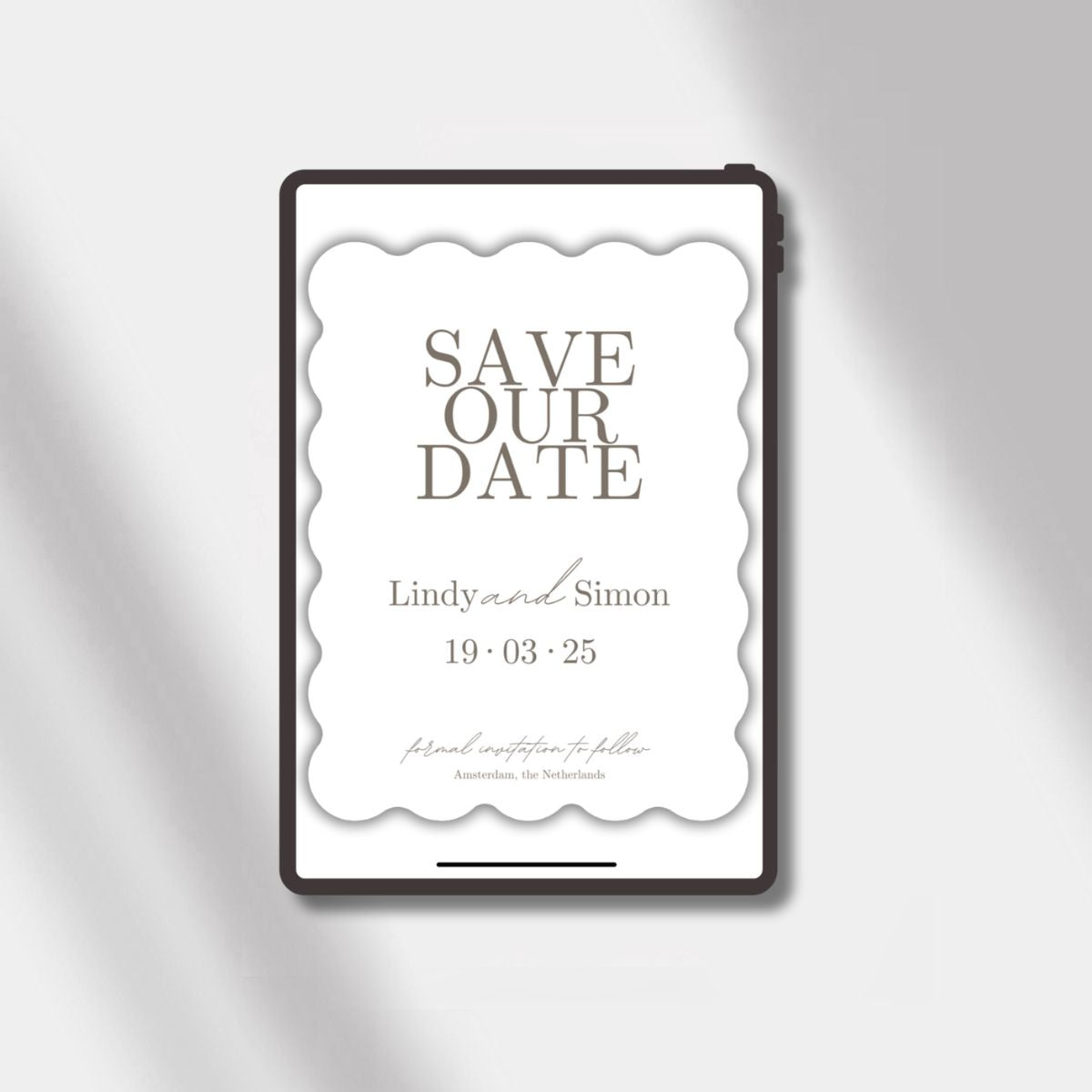 wedding esave the date white scalloped elegance