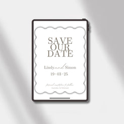 wedding esave the date white scalloped elegance