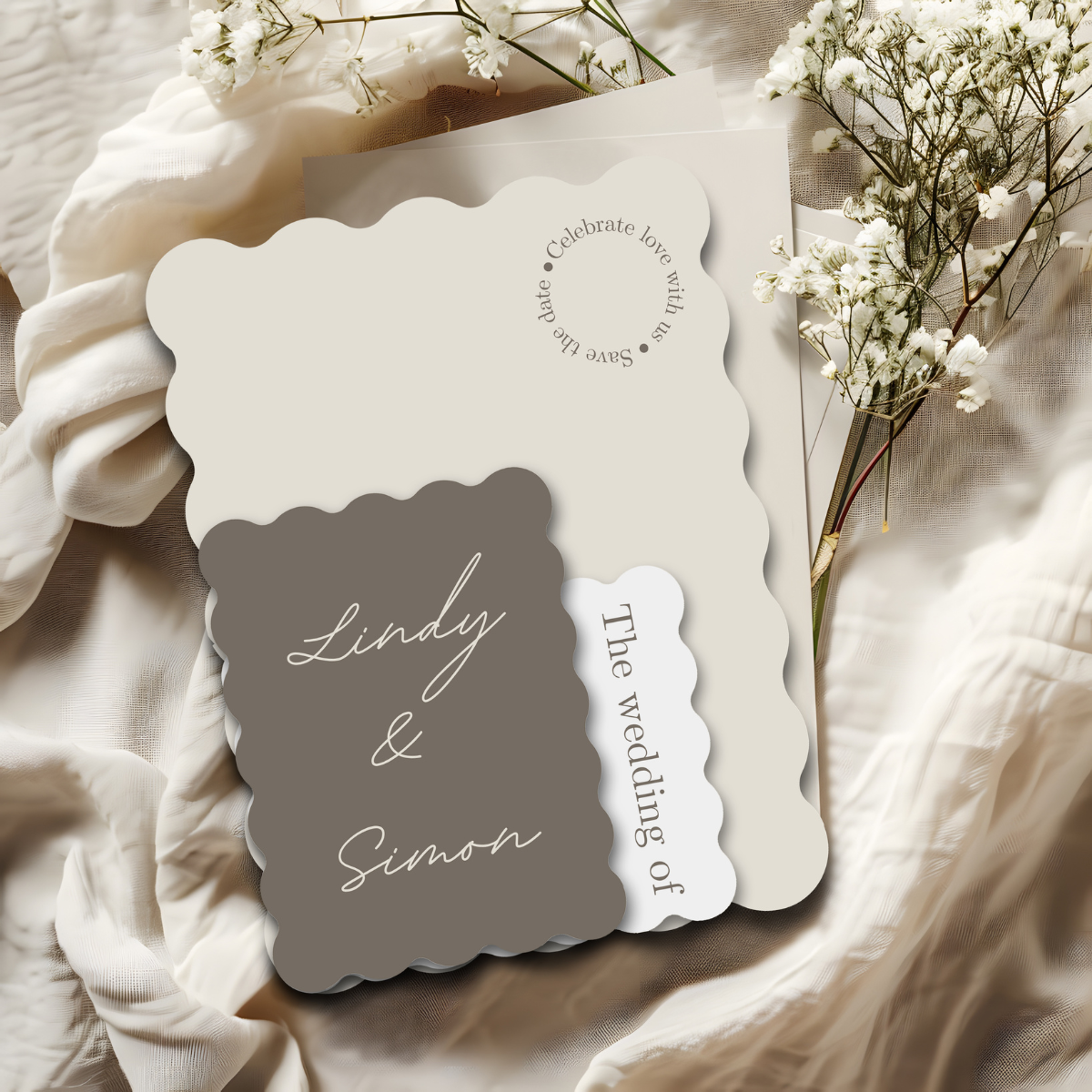 wedding invitation anthracite scalloped elegance design